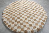 Round Moroccan Wool Rug - 5.1 ft | Beige & White Checkered Pattern