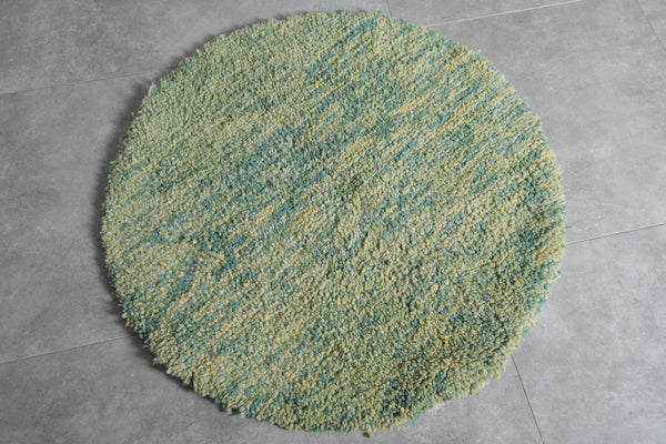 Handcrafted round Moroccan wool rug - 3 Ft, green tones
