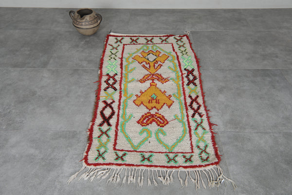 Vintage Moroccan wool rug 2.4 x 4.4 Feet - Hand-knotted berber carpet with geometric patterns