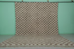 Large Moroccan Checkerboard Rug – 11.2 x 15.1 FT, Beige and Brown Handwoven