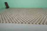 Large Moroccan Checkerboard Rug – 11.2 x 15.1 FT, Beige and Brown Handwoven