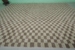 Large Moroccan Checkerboard Rug – 11.2 x 15.1 FT, Beige and Brown Handwoven