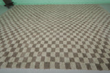 Large Moroccan Checkerboard Rug – 11.2 x 15.1 FT, Beige and Brown Handwoven