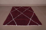 4.9 X 6.9 FT Moroccan Wool Rug - Rich Burgundy with Diamond Pattern