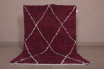 4.9 X 6.9 FT Moroccan Wool Rug - Rich Burgundy with Diamond Pattern