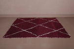 4.9 X 6.9 FT Moroccan Wool Rug - Rich Burgundy with Diamond Pattern