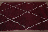 4.9 X 6.9 FT Moroccan Wool Rug - Rich Burgundy with Diamond Pattern