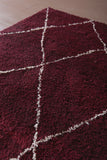 4.9 X 6.9 FT Moroccan Wool Rug - Rich Burgundy with Diamond Pattern