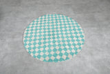 Turquoise Checkered Moroccan Round Rug - Handmade Style