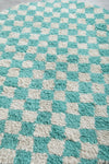 Round Moroccan Wool Rug - 5 ft Turquoise and White Checkered Pattern