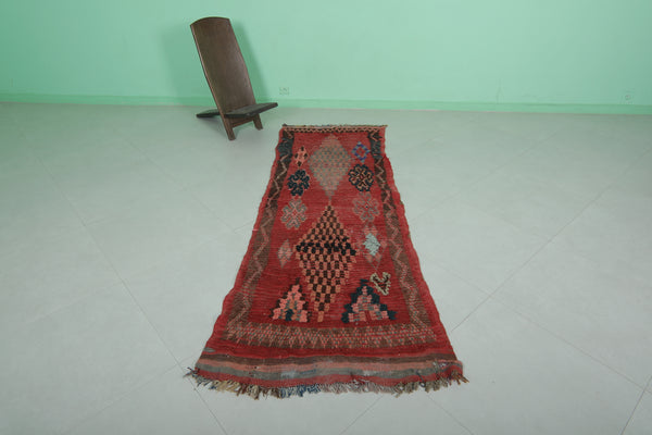 Handmade red berber Moroccan hallway rug – 2.8 FT x 7.9 FT | Authentic wool carpet