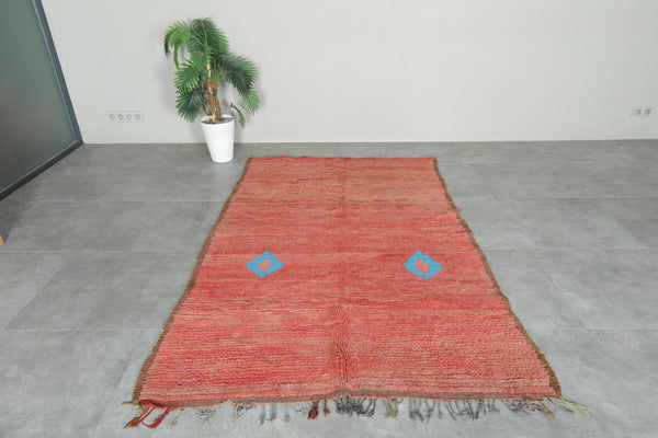 Red minimalist Moroccan rug - 4.7 ft x 7.4 ft - Handmade wool rug