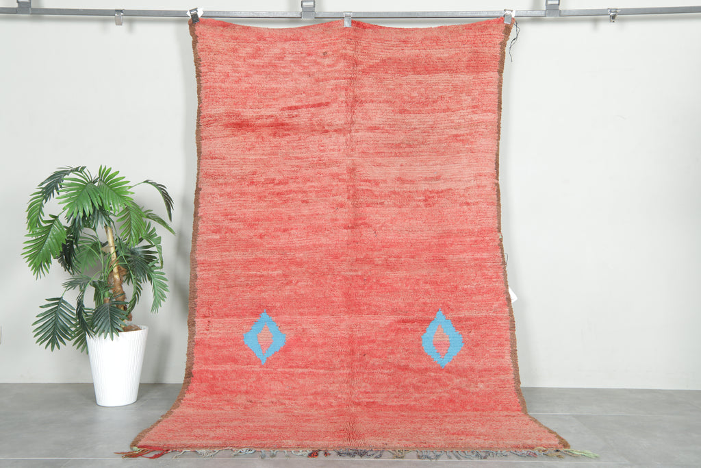 Red minimalist Moroccan rug - 4.7 ft x 7.4 ft - Handmade wool rug