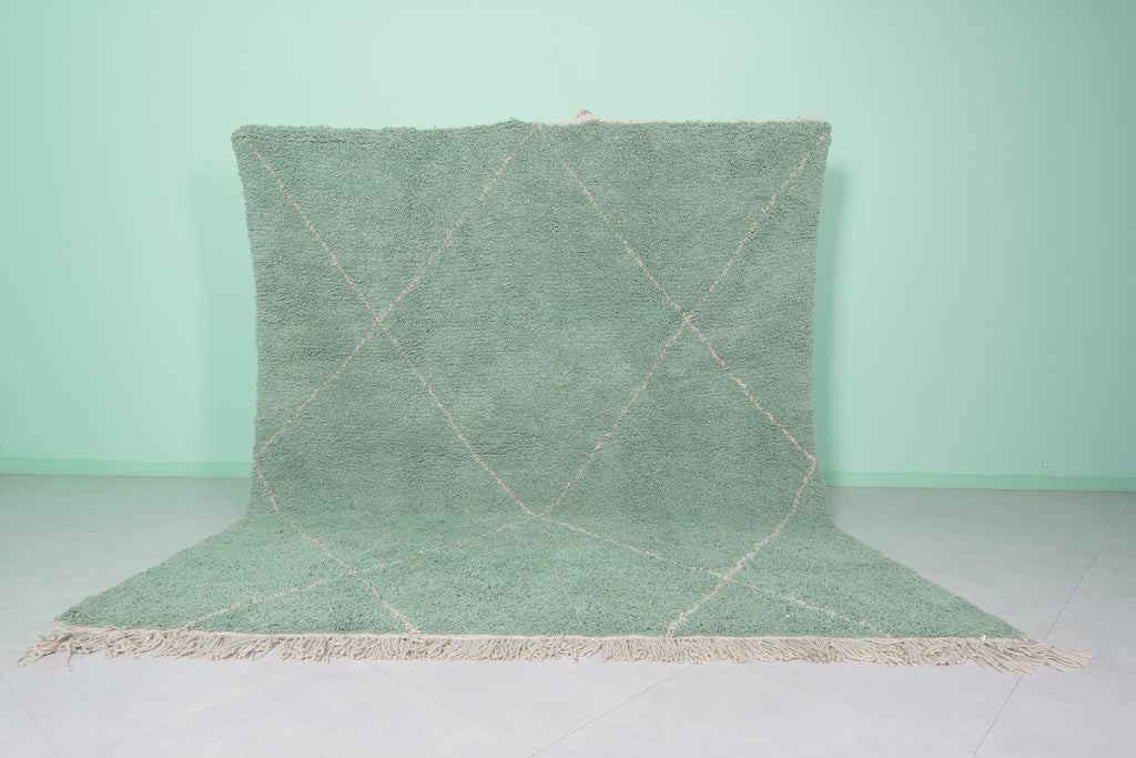 Handwoven Wool Rug in Soft Mint Green – Classic Diamond Pattern - Custom Rug