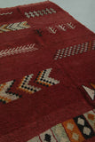 Compact Moroccan Tribal Rug – 3.4 x 6.1 FT, Red with Geometric Symbols