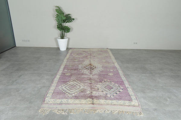 Vintage Moroccan tribal rug in dusty purple and white - 5 ft x 11.2 ft