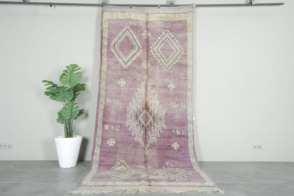 Vintage Moroccan tribal rug in dusty purple and white - 5 ft x 11.2 ft