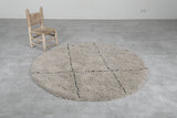 Round Moroccan Wool Rug - 5.1 ft Grey with Diamond Pattern