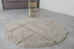 Round Moroccan Wool Rug - 5.1 ft Grey with Diamond Pattern