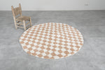 Round Moroccan Wool Rug - 5 ft | Beige and White Checkered Design