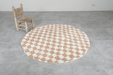 Round Moroccan Wool Rug - 5 ft | Beige and White Checkered Design