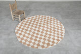 Round Moroccan Wool Rug - 5 ft | Beige and White Checkered Design