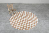 Round Moroccan Wool Rug - 5 ft | Beige and White Checkered Design