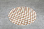 Round Moroccan Wool Rug - 5 ft | Beige and White Checkered Design