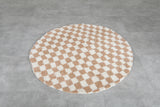 Round Moroccan Wool Rug - 5 ft | Beige and White Checkered Design