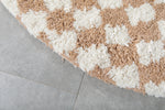 Round Moroccan Rug - Handmade Beige Checkered Wool Carpet