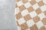 Round Moroccan Wool Rug - 5 ft | Beige and White Checkered Design