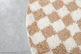 Round Moroccan Wool Rug - 5 ft | Beige and White Checkered Design