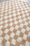 Round Moroccan Wool Rug - 5 ft | Beige and White Checkered Design