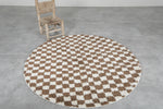 Handmade Brown Checkered Moroccan Round Rug - Custom Wool Carpet