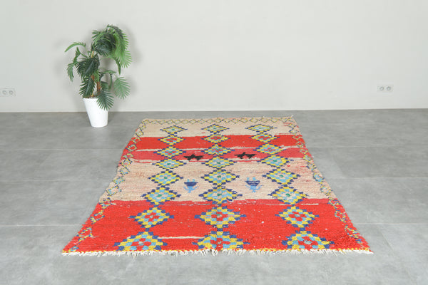 Colorful & geometric Moroccan boucherouite rug - 5.1 ft x 4.7 ft