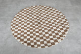 Handmade Brown Checkered Moroccan Round Rug - Custom Wool Carpet