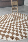 Handmade Brown Checkered Moroccan Round Rug - Custom Wool Carpet