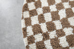 Round Moroccan Wool Rug - 5 ft Brown and White Checkered Design