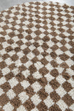 Handmade Brown Checkered Moroccan Round Rug - Custom Wool Carpet