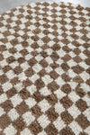 Round Moroccan Wool Rug - 5 ft Brown and White Checkered Design