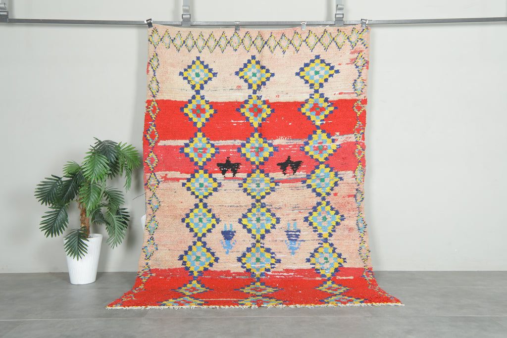 Colorful & geometric Moroccan boucherouite rug - 5.1 ft x 4.7 ft