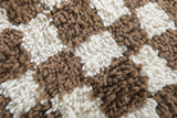 Handmade Brown Checkered Moroccan Round Rug - Custom Wool Carpet