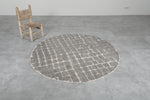 Round Moroccan Wool Rug – 5 ft, Cozy Gray Checkered Pattern