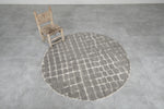 Custom Moroccan Round Rug - Handmade Grey Grid Wool Carpet