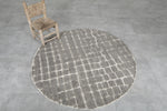 Custom Moroccan Round Rug - Handmade Grey Grid Wool Carpet