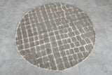 Custom Moroccan Round Rug - Handmade Grey Grid Wool Carpet