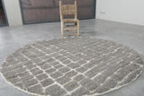 Custom Moroccan Round Rug - Handmade Grey Grid Wool Carpet