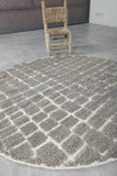 Custom Moroccan Round Rug - Handmade Grey Grid Wool Carpet