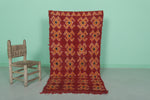 Bold Red Moroccan Rug - Handwoven Berber Carpet with Geometric Pattern 2.7 X 5.6 Feet