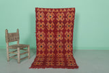 Bold Red Moroccan Rug - Handwoven Berber Carpet with Geometric Pattern 2.7 X 5.6 Feet